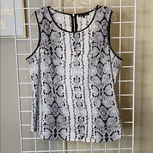 Snake print tank w faux leather trim detail